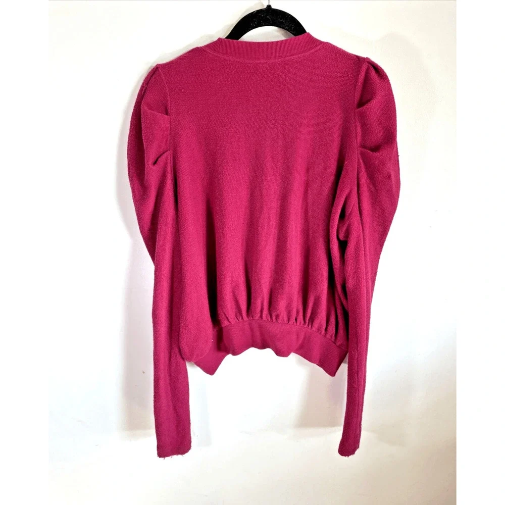 Free People Puff Sleeve Terry cloth‎ Magenta Long Sleeve Top Woman’s Medium